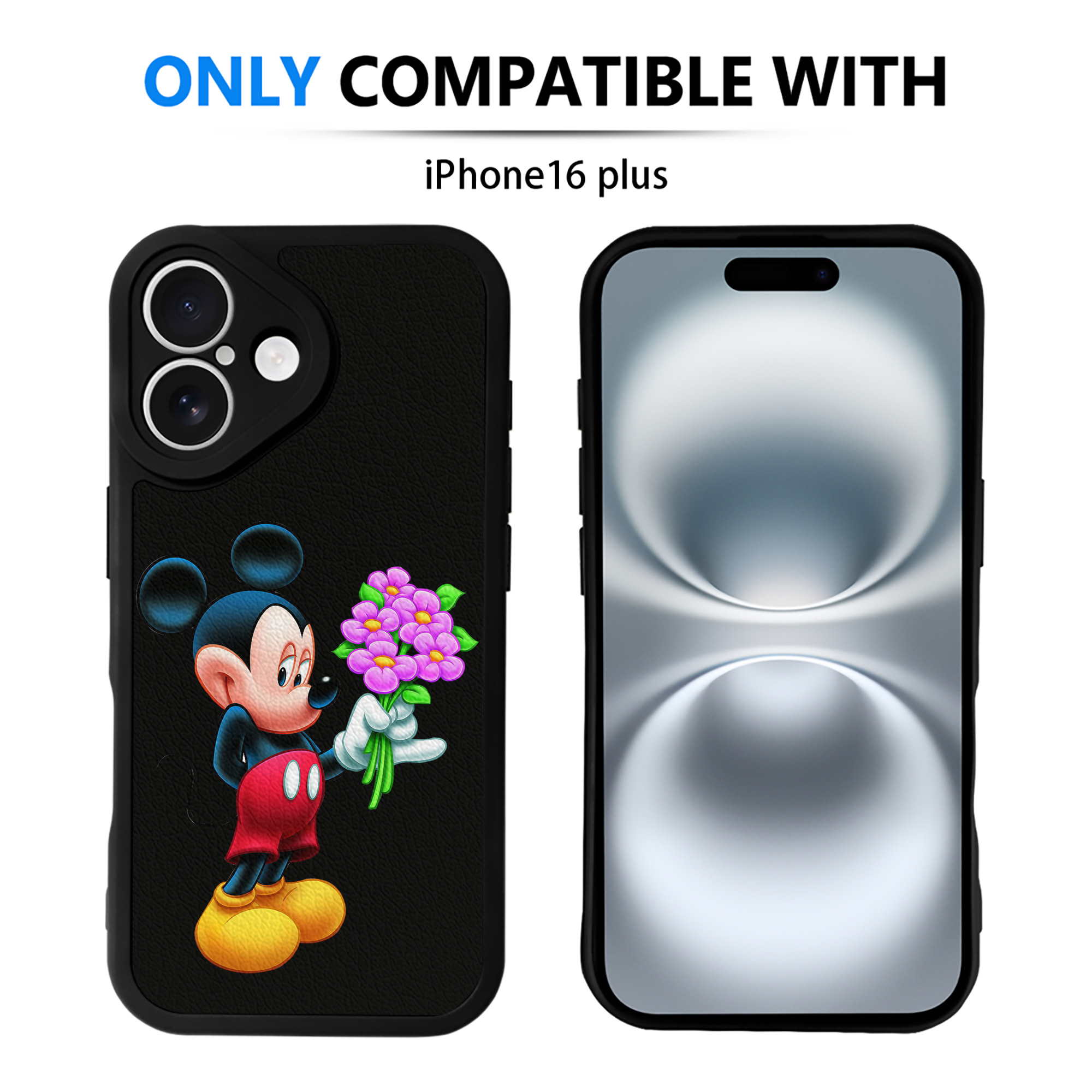 （画像用） ミッキーマウス Mickey Mouse 【iPhone 16シリーズ対応】シリコンスマホケース（レザー調） 材質：シリコン